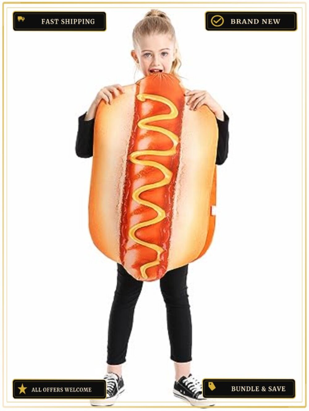 Kids Hot Dog Costume Halloween One Size 4-9Y Dress Up Pretend Play